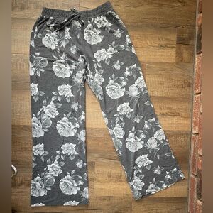 Gray and white floral ladies drawstring lounge pants size M